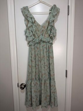 Dex Mint Green Floral Ruffle Maxi Dress